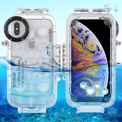 Pouzdro PULUZ vodotěsné Apple iPhone Xs Max s odolností do 40m hloubky IPX8 - čiré / bílé – Zboží Mobilmania