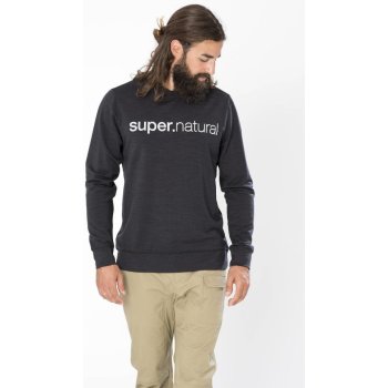 super.natural merino mikina Signature Crew jet black melange/fresh white