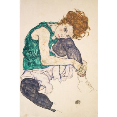 Plakát, Obraz - Sedící žena s pokrčenými koleny, Egon Schiele, 26.7 × 40 cm – Hledejceny.cz