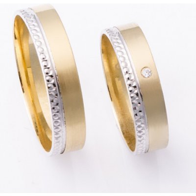 Zlatnictví Zlatíčko Zlaté snubní prsteny kombinované ryté M308 – Zboží Mobilmania