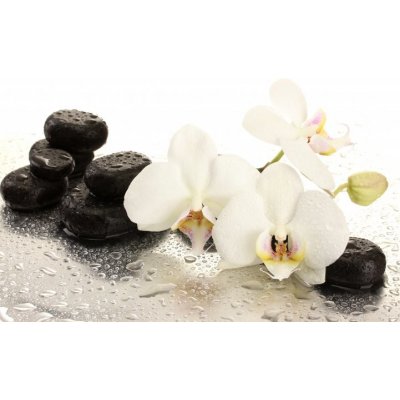 WEBLUX 47301655 Fototapeta vliesová Spa stones and orchid flowers Lázeňské kameny a květiny orchideje izolovaných na bílém. rozměry 270 x 200 cm – Zboží Mobilmania