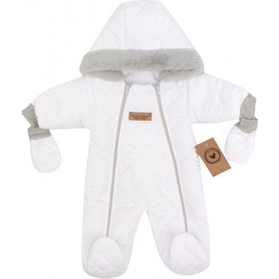 Z&Z Zimní prošívaná kombinéza s kožešinou a kapucí rukavičky bílá – Zboží Dáma