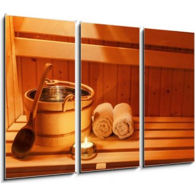 Obraz 3D třídílný - 105 x 70 cm - Wellness und Spa in der Sauna Wellness und Spa v sauně