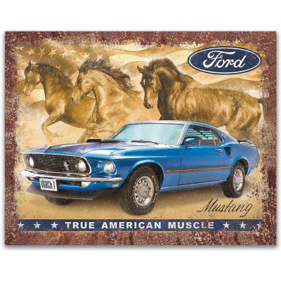 Plechová cedule Ford Mustang True American Muscle 40 cm x 32 cm