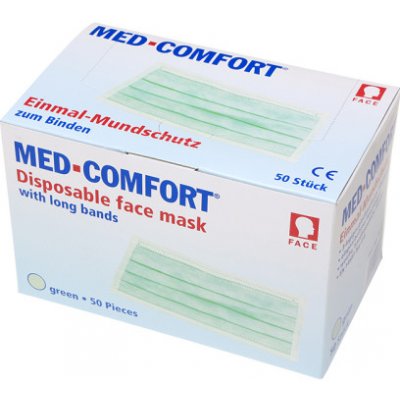 Med-Comfort Ústenky operační 3 vrstvé s úvazky, zelená, 50 ks – Zboží Dáma