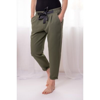 Italy fashion Dámské elegantní kalhoty ADINA Khaki – Sleviste.cz