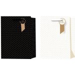 Dárková taška hvězdičky mix, bílá, černá, zlatá, 260x120x320 mm – Zboží Dáma