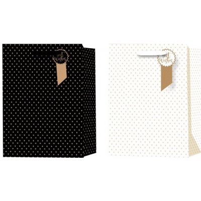 Dárková taška hvězdičky mix, bílá, černá, zlatá, 260x120x320 mm – Zboží Dáma