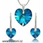 Swarovski Elements Heart krystal stříbrná sada náušnice a přívěsek s řetízkem modré srdce srdíčko 39003.5 Bermuda Blue modrá mořská duhová – Zboží Dáma