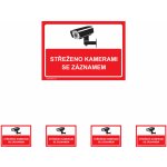 Walteco Střeženo kamerami se záznamem (červená), 297x210mm, formát A4, plastová tabulka Množství: 5 ks , 20040BP1 – Sleviste.cz