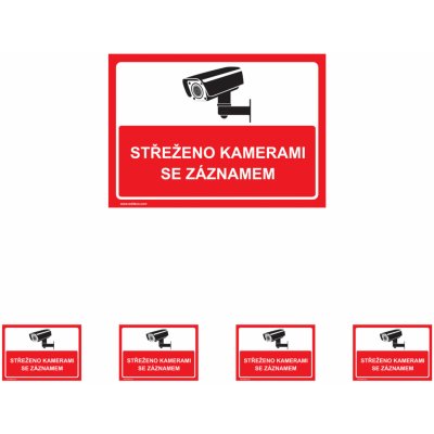 Walteco Střeženo kamerami se záznamem (červená), 297x210mm, formát A4, plastová tabulka Množství: 5 ks , 20040BP1 – Sleviste.cz