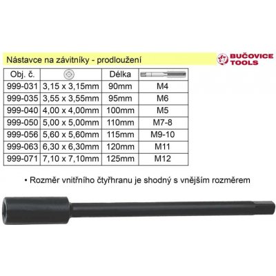 BUČOVICE TOOLS a.s. Nástavec pro závitník M9-10 délka 115mm prodloužení:5,6mm – Zbozi.Blesk.cz