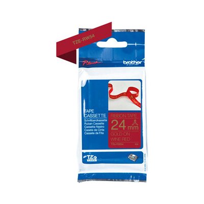 Brother originální páska do tiskárny štítků, Brother, TZE-RW54, zlatý tisk/vínově červený podklad, textilní, 4m, 24mm – Zboží Živě