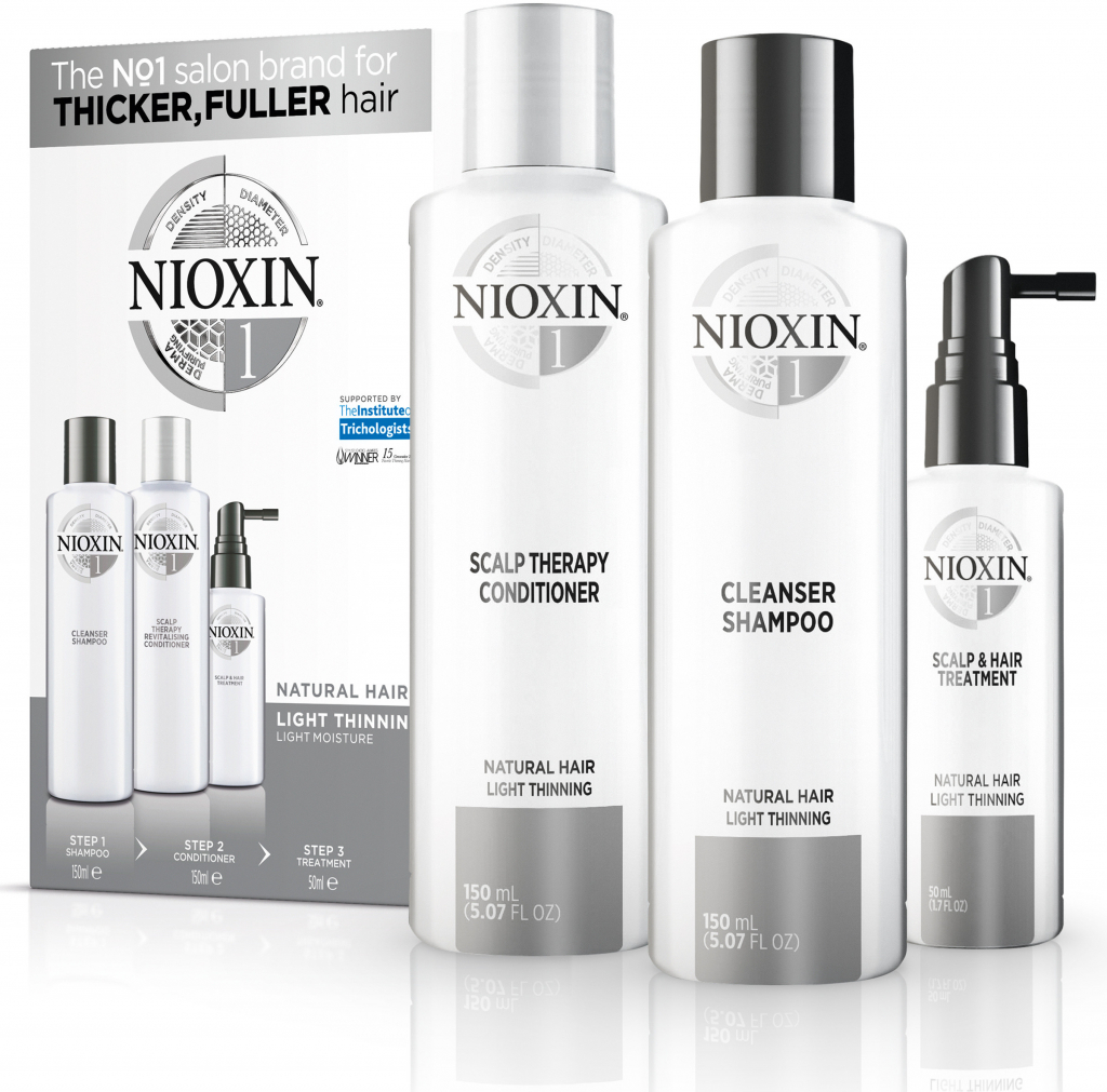 Nioxin System 3 Cleanser šampon 150 ml + System 3 Cleanser šampon 150 ml + System 3 Scalp Revitaliser kondicionér 50 ml System 3 Scalp Treatment Pro jemné a chemicky neošetřené vlasy