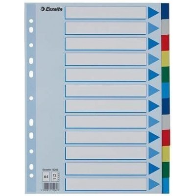 Barevné rozlišovače, mix barev, A4, plast, 12 dílů, ESSELTE – Hledejceny.cz