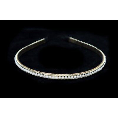 Kovová čelenka s perličkami a kamínky zlatá – Sleviste.cz