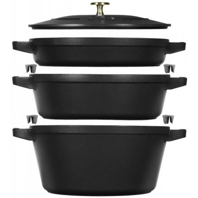 Staub Cocotte Sada 3v1: litinový hrnec, kastrol a pánev s poklicí, Ø 24 cm, černá1010886 – Zboží Mobilmania