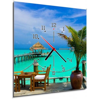 Obraz s hodinami 1D - 50 x 50 cm - Cafe on the beach Kavárna na pláži