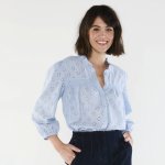 Madeirová halenka s volánkem a 3/4 rukávy nebeská modrá – Zboží Dáma