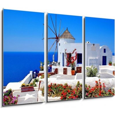 Obraz 3D třídílný - 105 x 70 cm - Windmill on Santorini island, Greece Větrný mlýn na ostrově Santorini, Řecko – Zboží Mobilmania