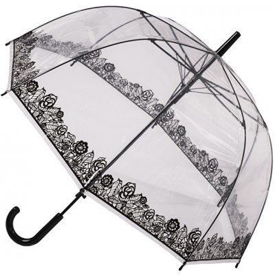 Blooming Brollies Clear Dome Stick with Black Lace Effect deštník dámský holový průhledný