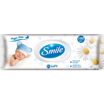 Smile vlhčené ubrousky Baby 0+ s výtažkem z heřmánku a aloe vera s  plastovým uzávěrem 100 ks od 60 Kč - Heureka.cz