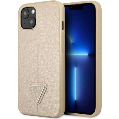 Pouzdro Guess hard silikonové iPhone 13 beige Saffiano Triangle Logo