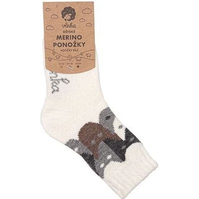 Vlnka Dětské ponožky Merino kočičky bílá – Zboží Dáma