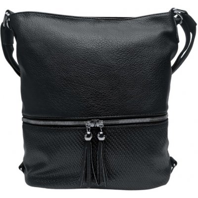 Střední černý kabelko-batoh 2v1 s třásněmi černá
