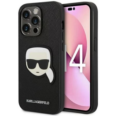 Pouzdro Karl Lagerfeld iPhone 14 Pro Saffiano Karl`s Head Patch černé – Zboží Mobilmania