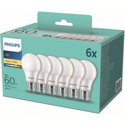 Philips 8718699775513 LED sada žárovek 6x8W-60W E27 806lm 2700K set 6ks, bílá – Hledejceny.cz