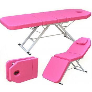 Gofarfar Mobilní masážní stůl Skládací terapeutické lůžko Přenosné masážní lůžko Lehký masážní stůl 3 zóny Kovové nohy Růžová barva