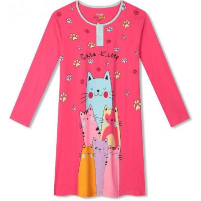 Dívčí noční košile s Kočkou tm.růžová – Zboží Dáma
