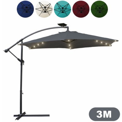 SWANEW Slunečník SWANEW Traffic Light 300cm s LED osvětlením a kličkou ochrana pČervenái UV záření, odpuzující vodu, ohýbatelný slunečník Market Umbrella šedý – Zboží Mobilmania