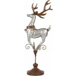 Šedo-hnědá kovová dekorace jelen na podstavci - 24*24*68 cm - Clayre & Eef – Hledejceny.cz