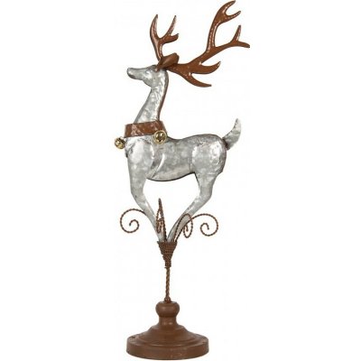 Šedo-hnědá kovová dekorace jelen na podstavci - 24*24*68 cm - Clayre & Eef – Hledejceny.cz