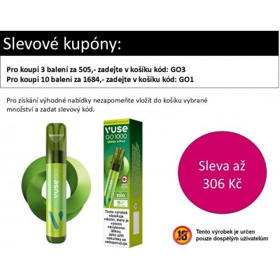 Vuse GO 1000 Pen Green Apple 18 mg 1000 potáhnutí – Hledejceny.cz