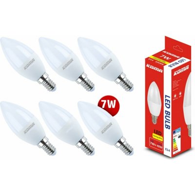 KOMA Sada LED žárovek KOMA E14 7W, svíčka, 230V, 560lm, 30000h, 6500K studená bílá 6ks – Hledejceny.cz