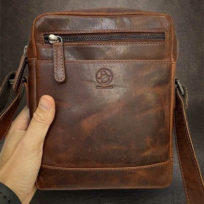 Pánská hnědá kožená Crossbody taška přes rameno M z pravé kůže – Zboží Dáma