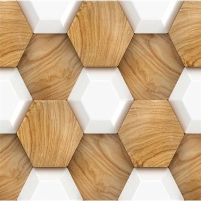 Impol Trade 3D PVC 522 30 x 30 cm, hexagony s dekorem dřeva 1ks