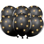 PartyDeco balónky černé se zlatými hvězdami (6 ks)