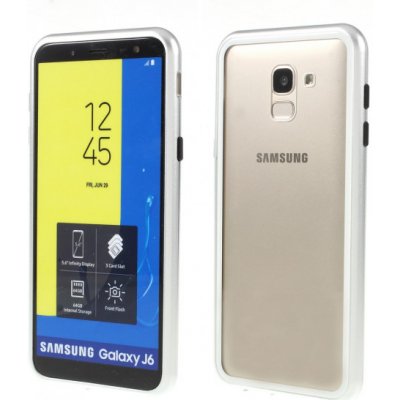 Pouzdro JustKing zadní s magnetickým rámečkem a tvrzeným sklem Samsung Galaxy J6 2018 - stříbrné