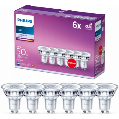 Philips žárovka LED 4,6 W, GU10, studená bílá, 6 ks – Zboží Mobilmania