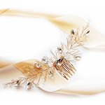 Honosný zlatý hřeben do vlasů s krystalky a zirkony – Zboží Dáma