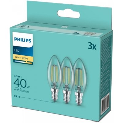 Philips LED svíčka filament E14 40W 2700K 4W filament – Hledejceny.cz