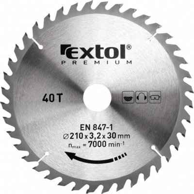 EXTOL PREMIUM pilový kotouč s SK plátky, 250x2,2x30mm, 40T, šířka SK plátků 3,2mm