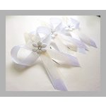 Svatební mašličky s kytičkou 4 cm - bílo-krémové šifonové – Zboží Dáma