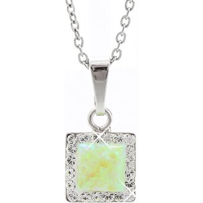 JSB Stříbrný se světle zeleným opálem a krystaly Swarovski Elements čtverec chrysolite opal 15084