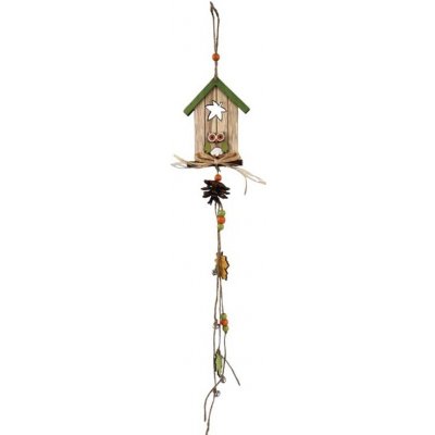 Závěs dřevo 95x130mm domeček se sovou , přírodní, zelená – Hledejceny.cz