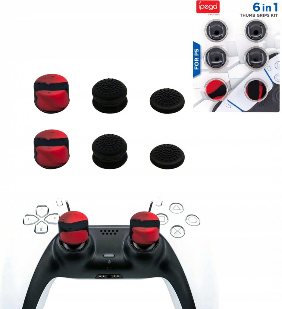 iPega P5006 PlayStation 5 controller cap set, black/red